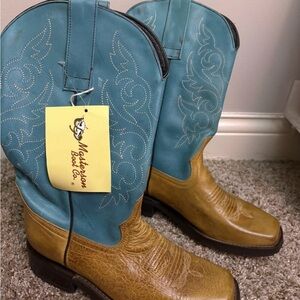Masterson Boot Womens 7.5M  Cowboy Boots Tan Turquoise Leather Square -New